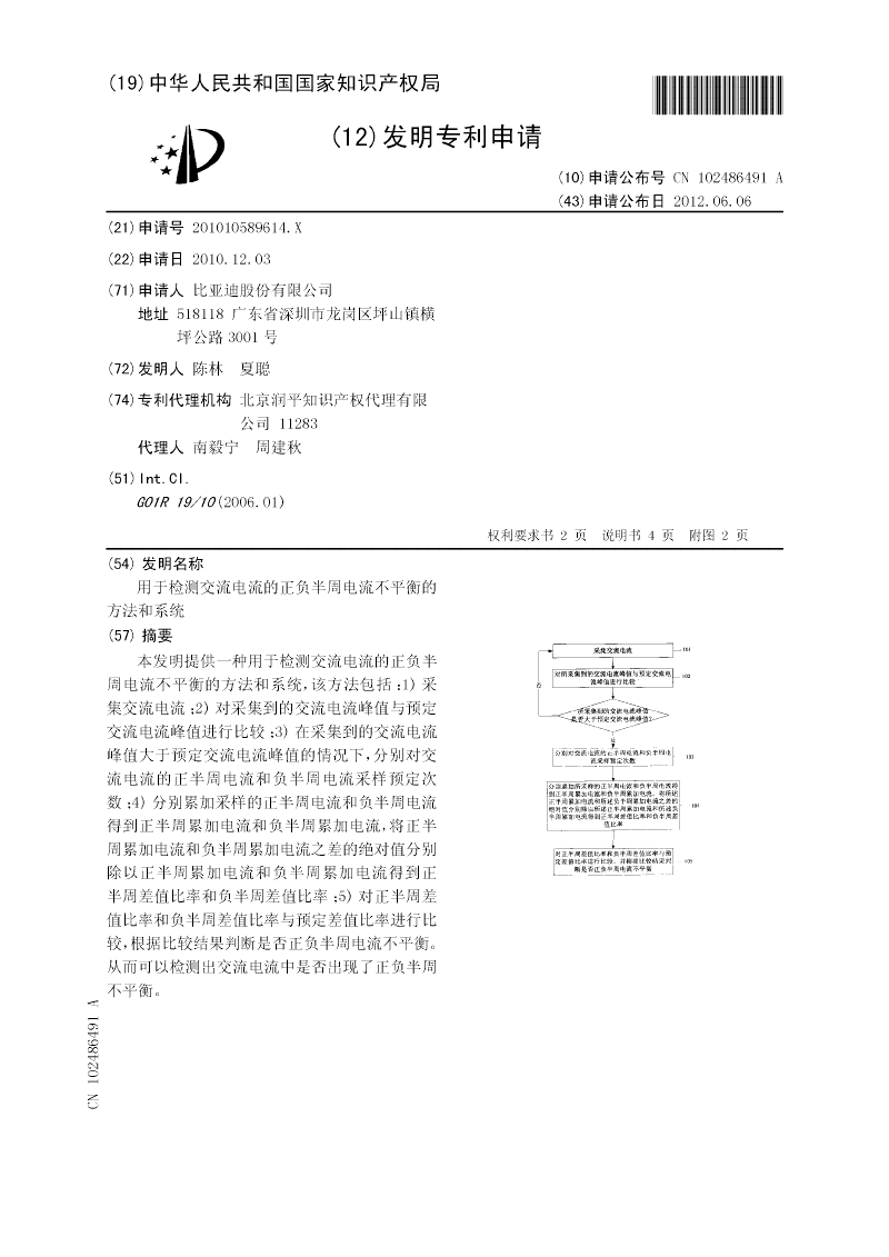 用于檢測交流電流的正負半周電流不平衡的方法和系統(tǒng)