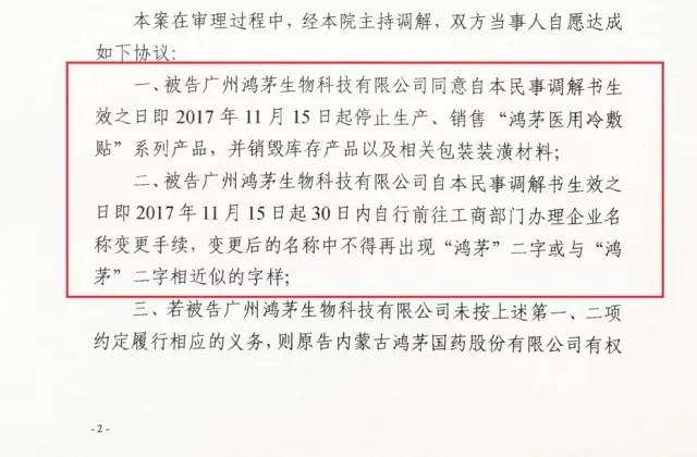 的第11244028号"鸿茅"商标,生产,销售"鸿茅医用冷敷贴"系列产品一事